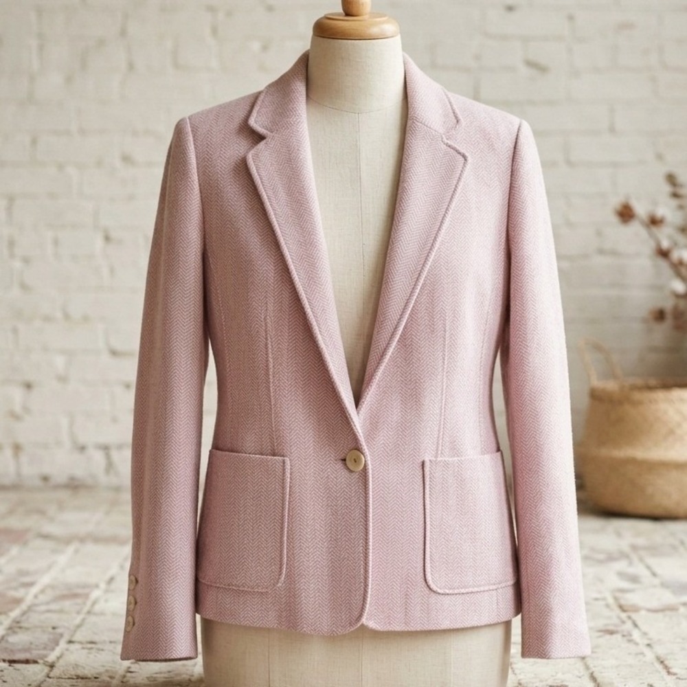 Old Navy Blazer Wool Blend Pink Herringbone Tweed One Button Y2k XXL